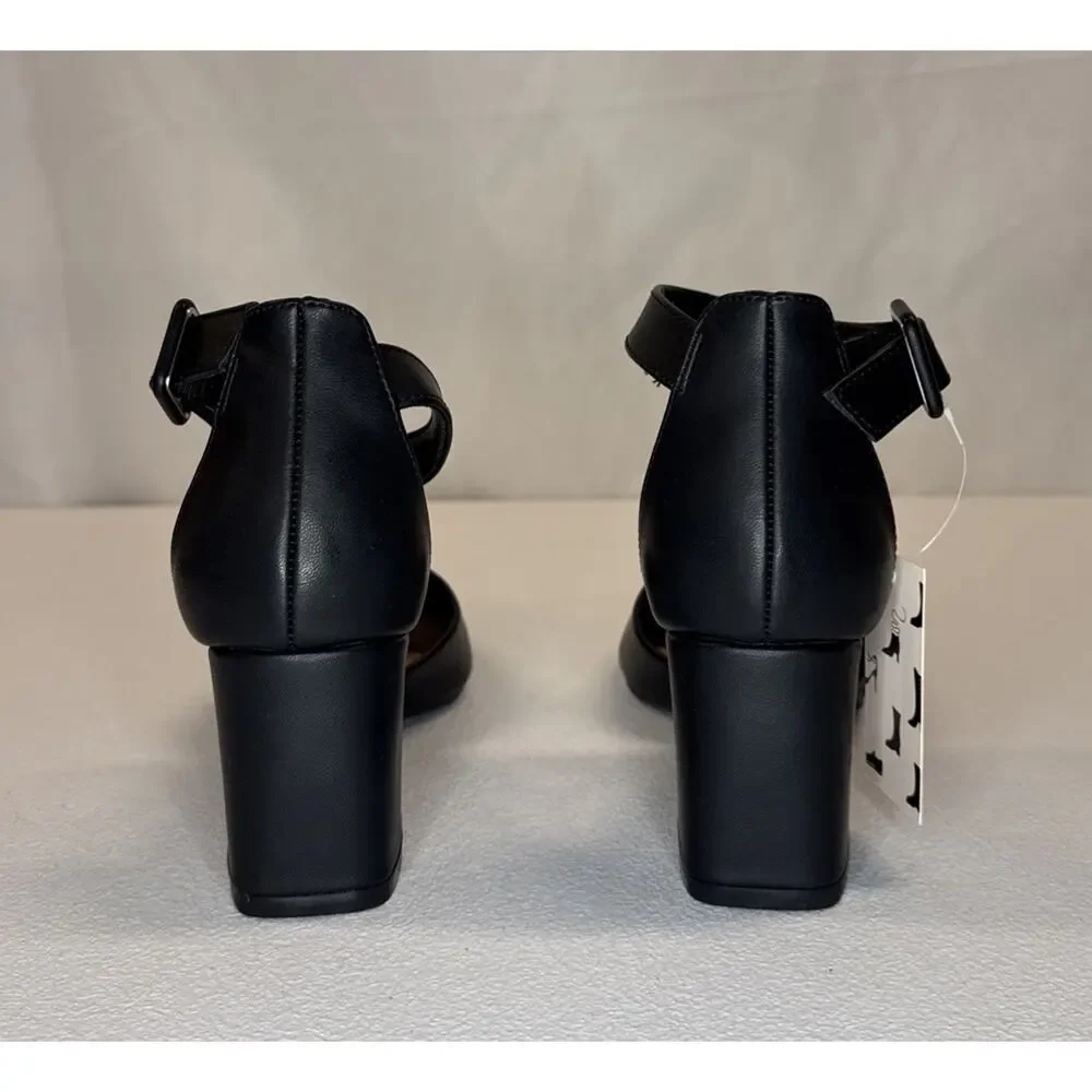 Mysoft Women's Pointed Toe Chunky Heels Black Size 7.5